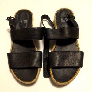 Eileen Fisher Dash women’s size 8 tumble leather upper sandals in black